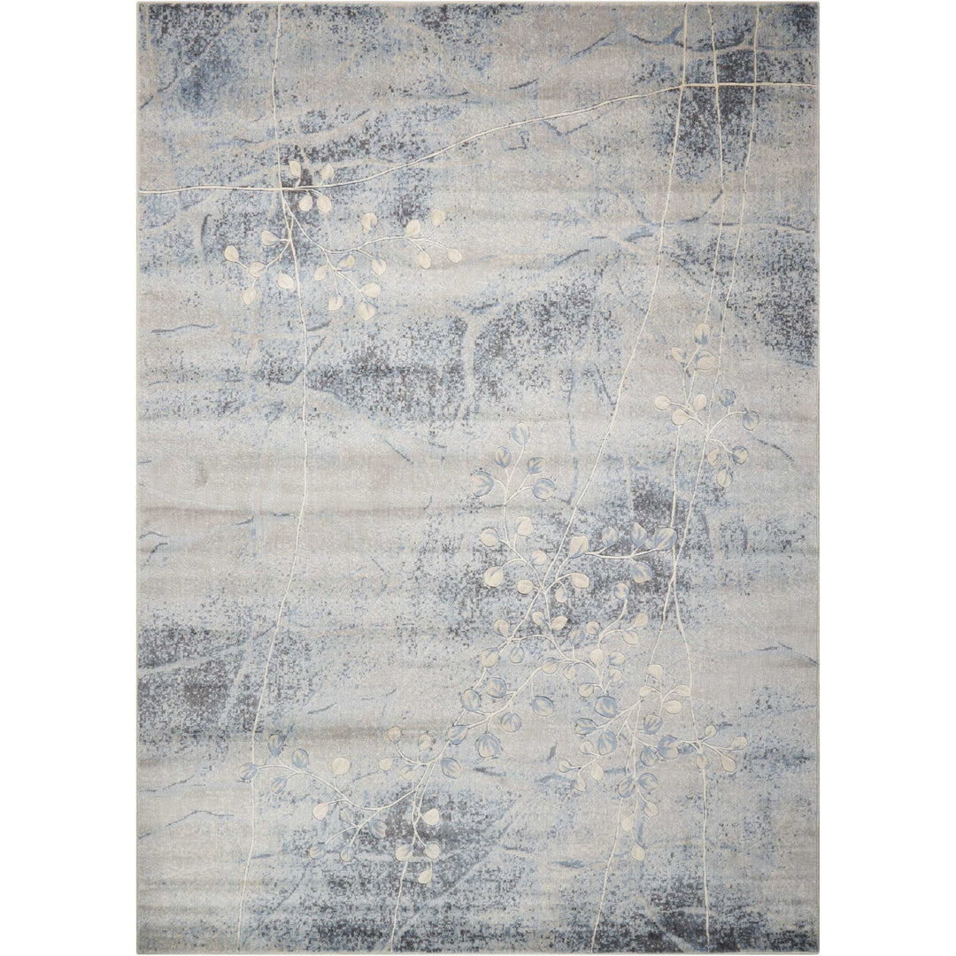 10' X 13' Blue and Silver Floral Power Loom Area Rug