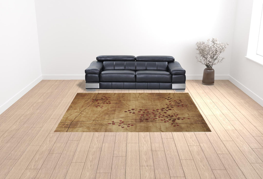 9' X 12' Brown Floral Power Loom Area Rug