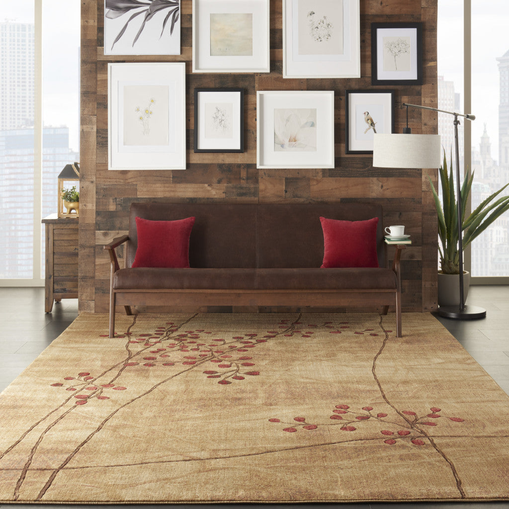 9' X 12' Brown Floral Power Loom Area Rug