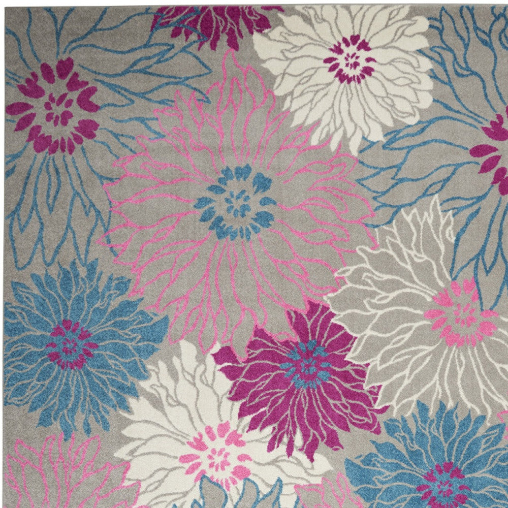 9' X 12' Blue Floral Power Loom Area Rug