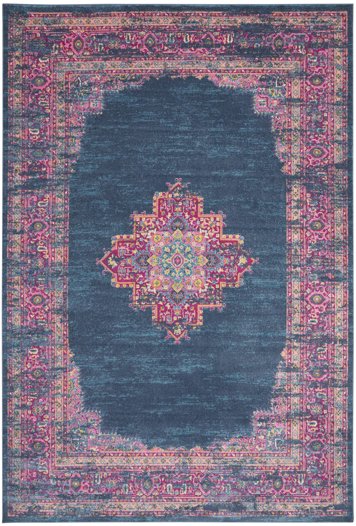 9' X 12' Blue Floral Power Loom Area Rug