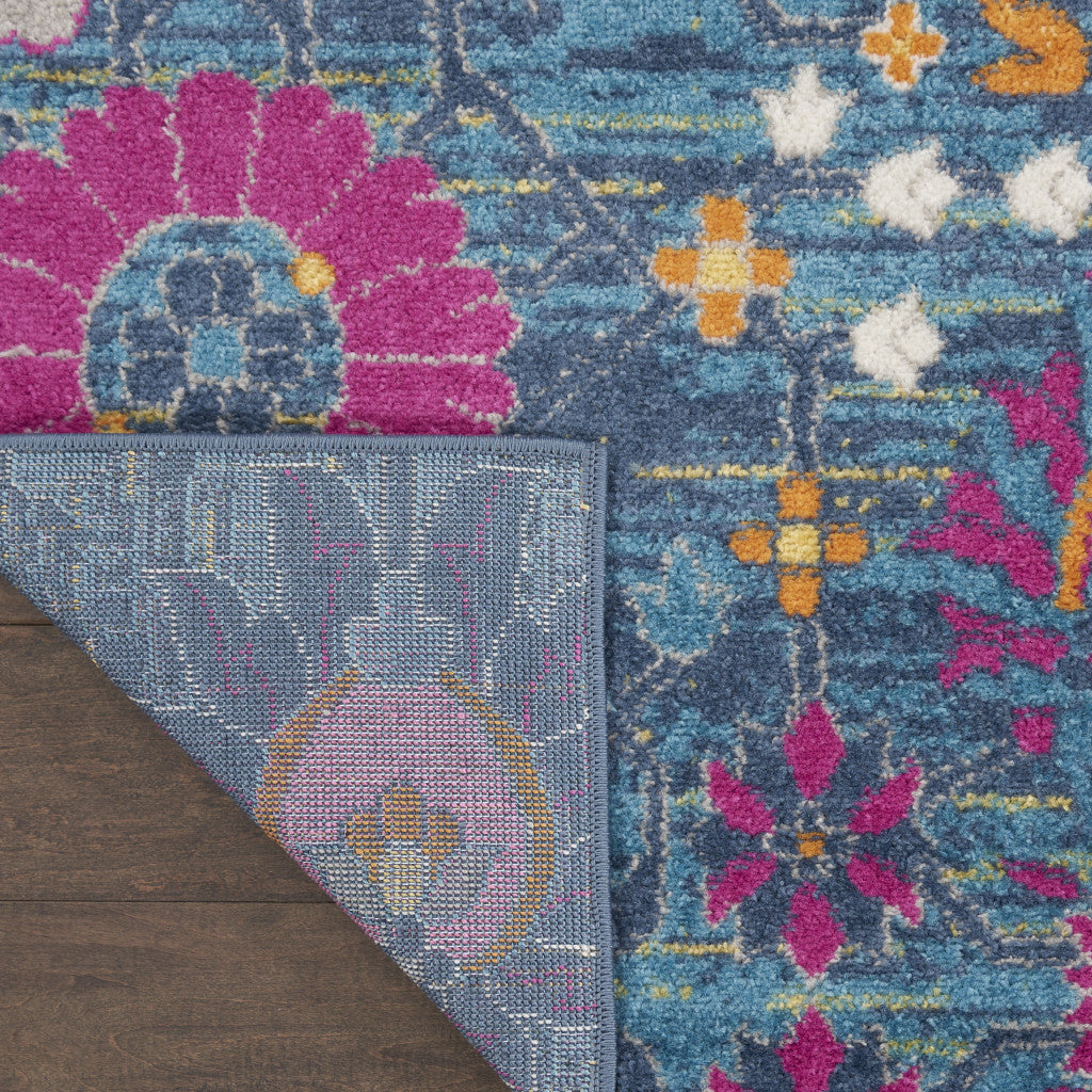 9' X 12' Blue Floral Power Loom Area Rug