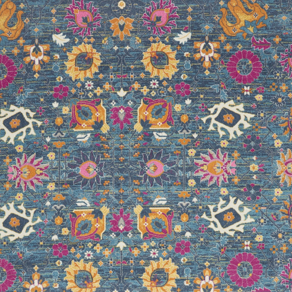 9' X 12' Blue Floral Power Loom Area Rug