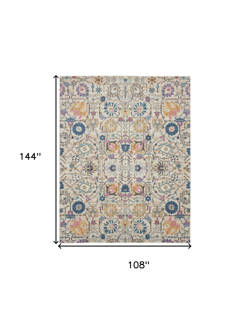 9' X 12' Cream Floral Power Loom Area Rug