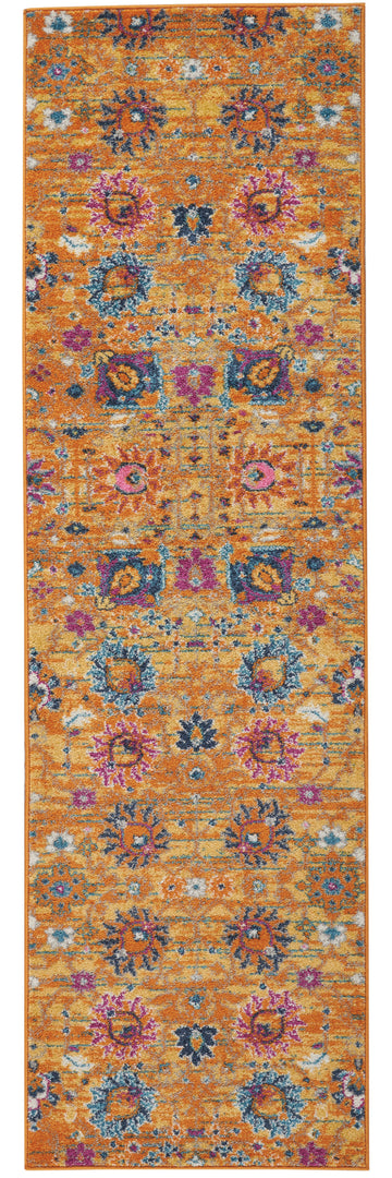 10' Gold Floral Power Loom Runner Rug