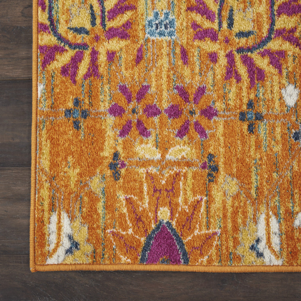 10' Gold Floral Power Loom Runner Rug