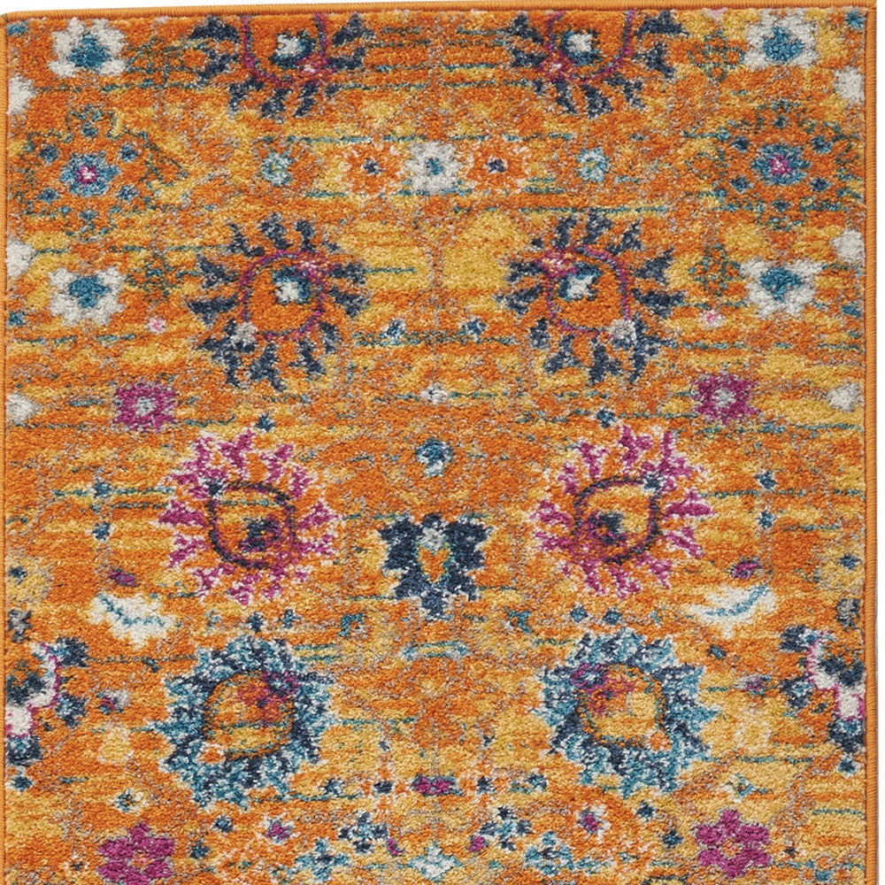 10' Gold Floral Power Loom Runner Rug