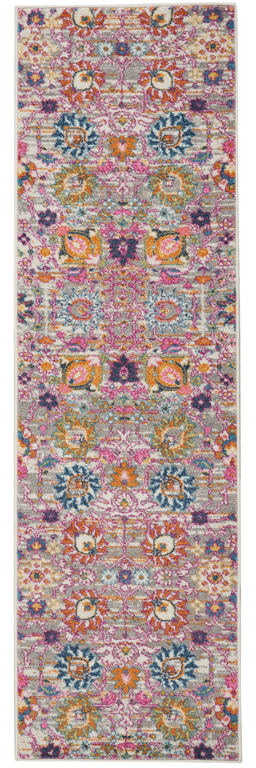 10' Gray Floral Power Loom Runner Rug