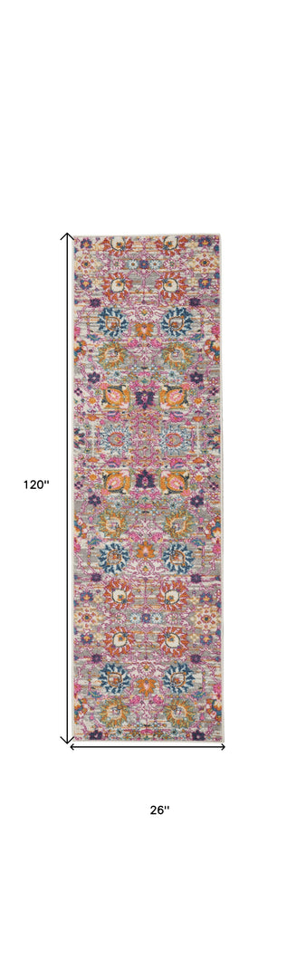 10' Gray Floral Power Loom Runner Rug