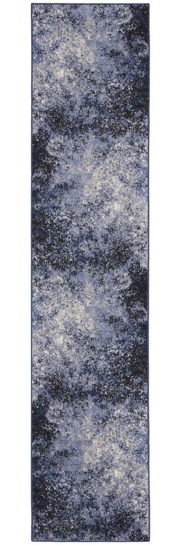 10' Runner Blue and Ivory Abstract Power Loom Distressed Runner Rug