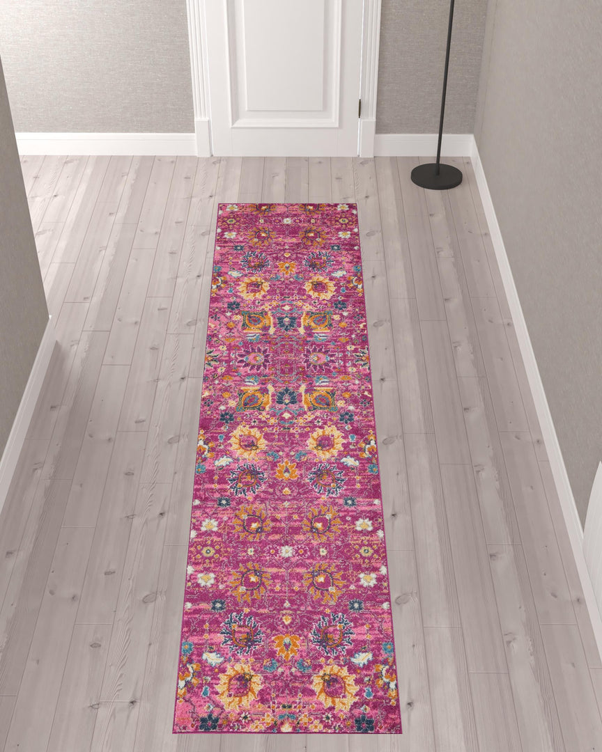 10' Pink Floral Power Loom Runner Rug