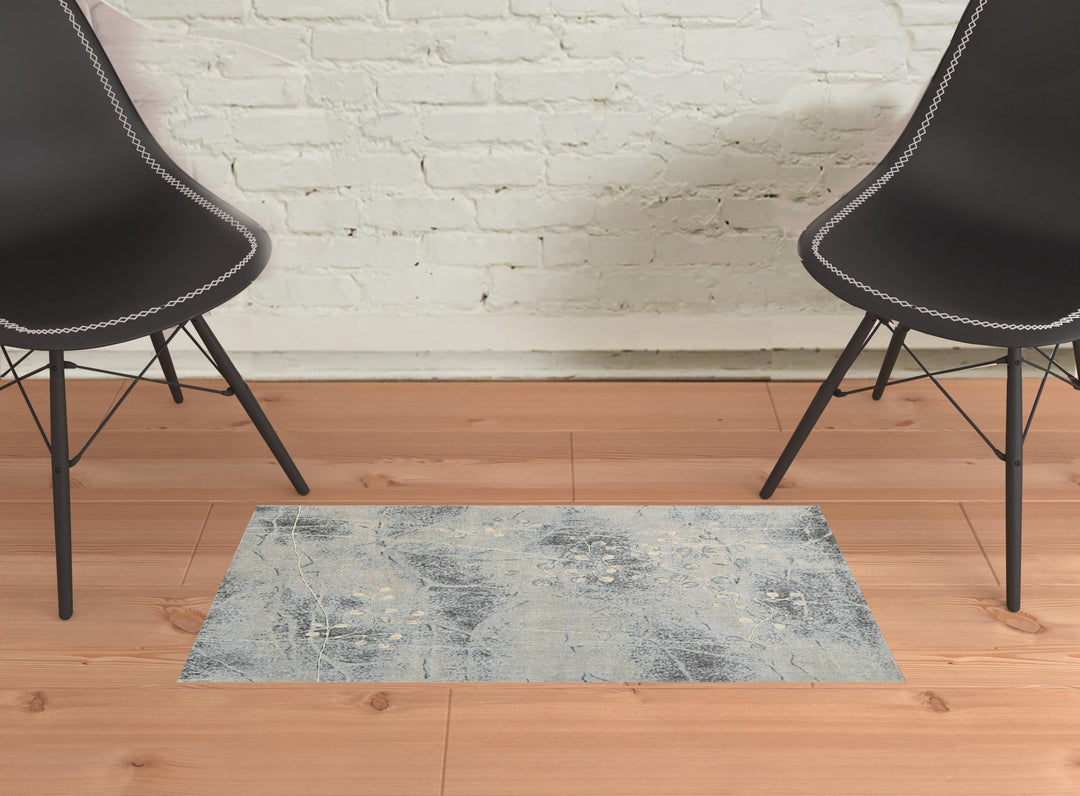 2' X 3' Blue Floral Power Loom Area Rug