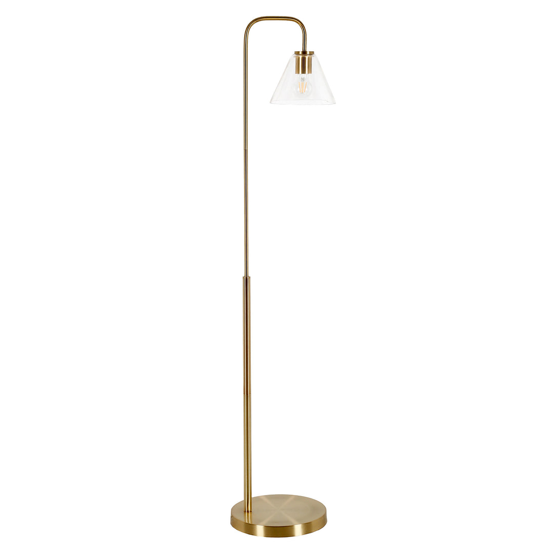 62" Brass Arched Floor Lamp With Clear Transparent Glass Cone Shade