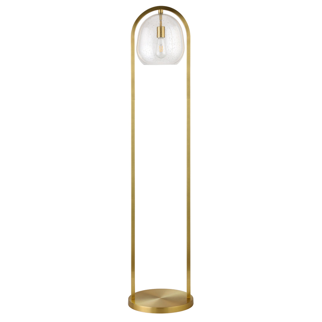 65" Brass Column Floor Lamp With Clear Seeded Glass Globe Shade