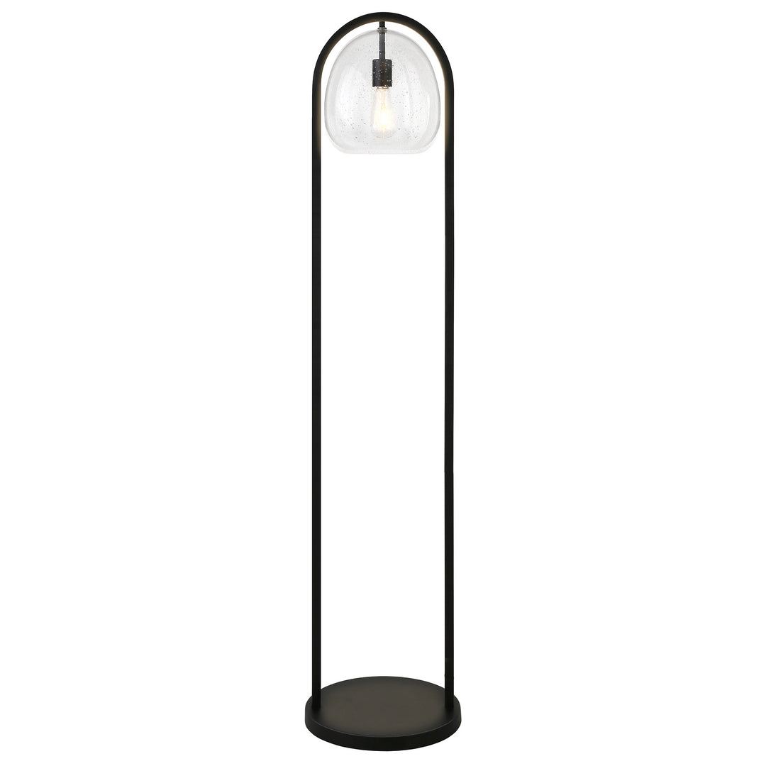 65" Black Column Floor Lamp With Clear Seeded Glass Globe Shade