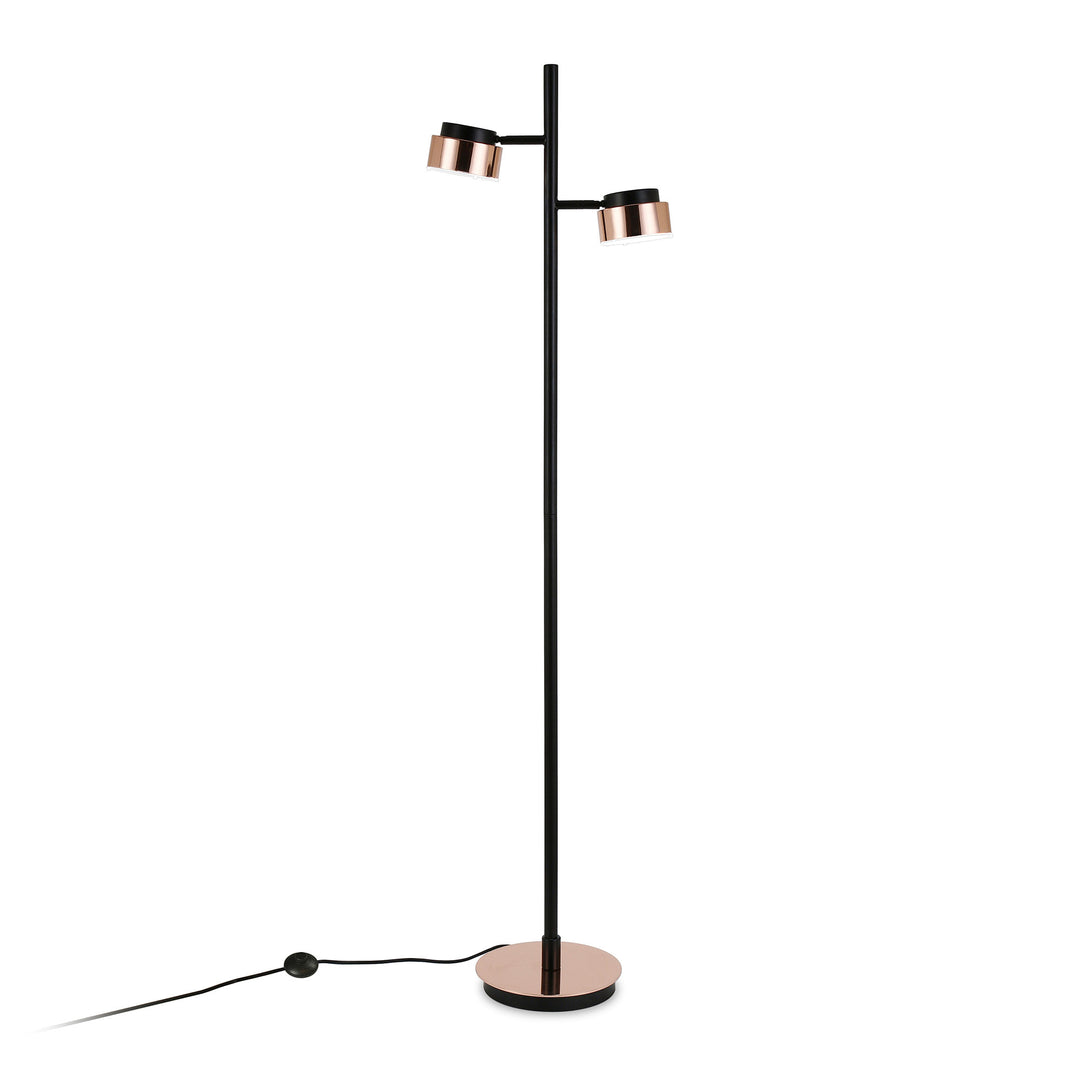 68" Black Two Light Tree Floor Lamp With Copper Bell Shade