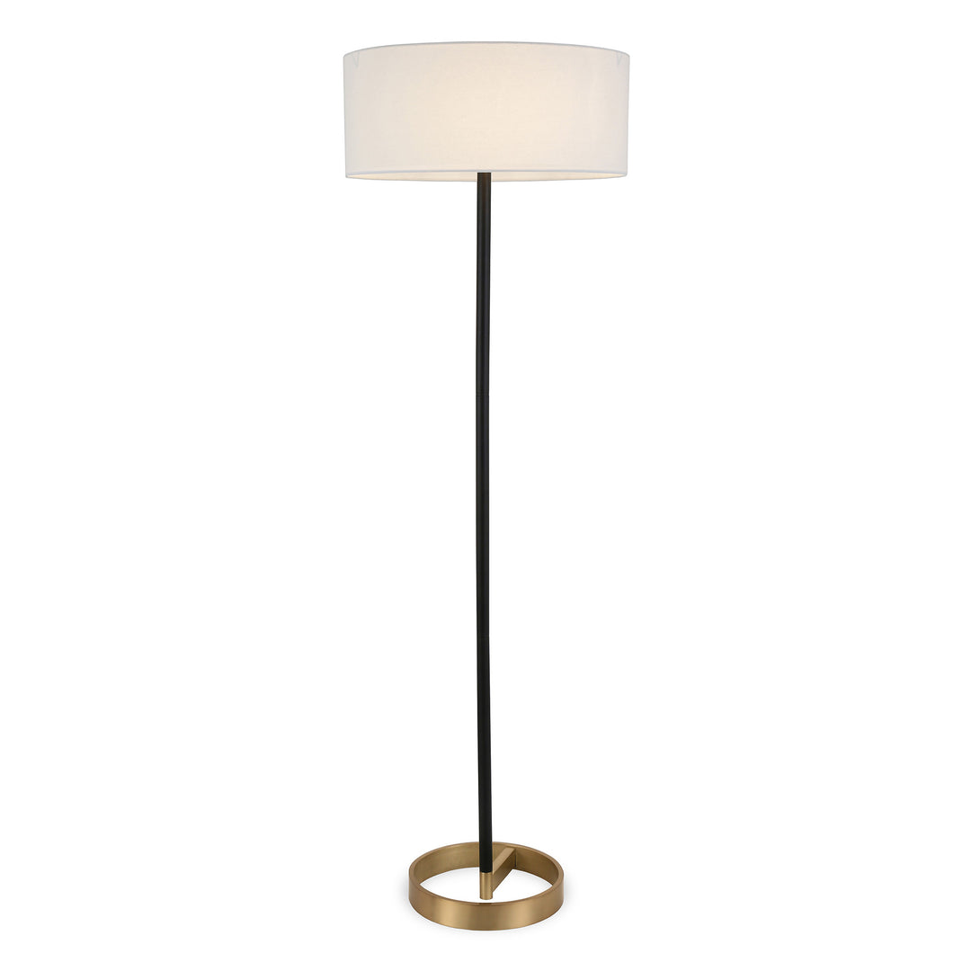 62" Black Traditional Shaped Floor Lamp With White Frosted Glass Drum Shade