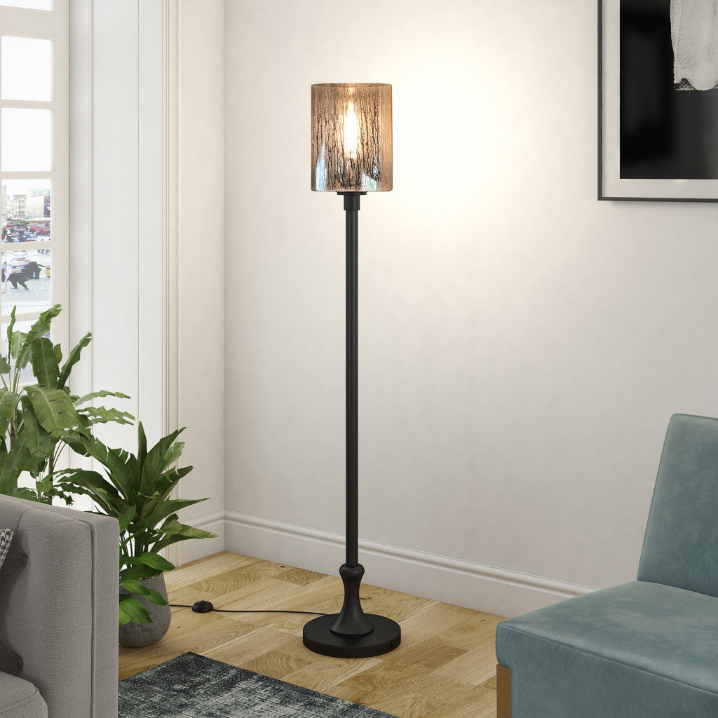 68" Black Torchiere Floor Lamp With Clear Transparent Glass Drum Shade