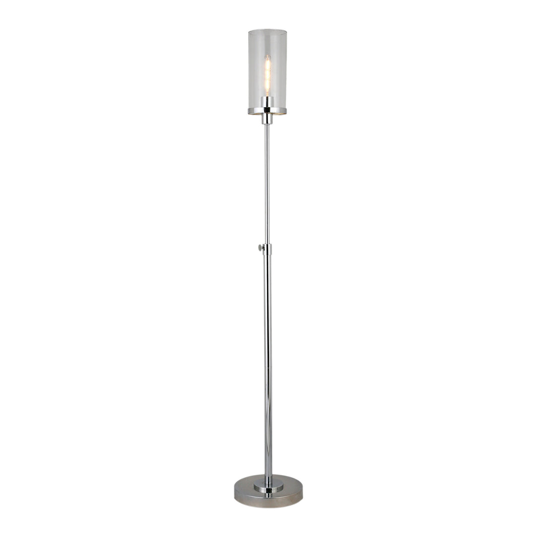 66" Nickel Torchiere Floor Lamp With Clear Transparent Glass Drum Shade