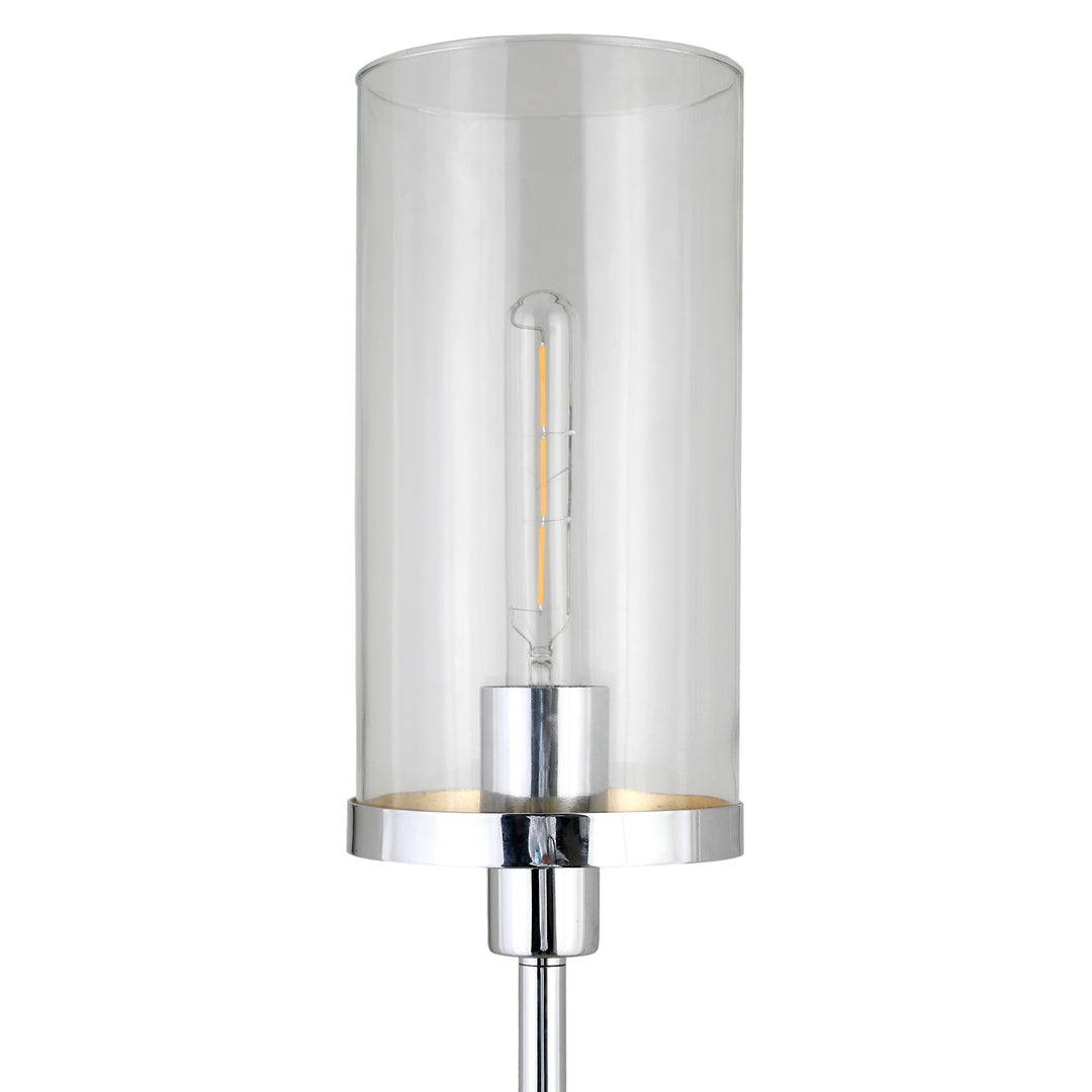 66" Nickel Torchiere Floor Lamp With Clear Transparent Glass Drum Shade