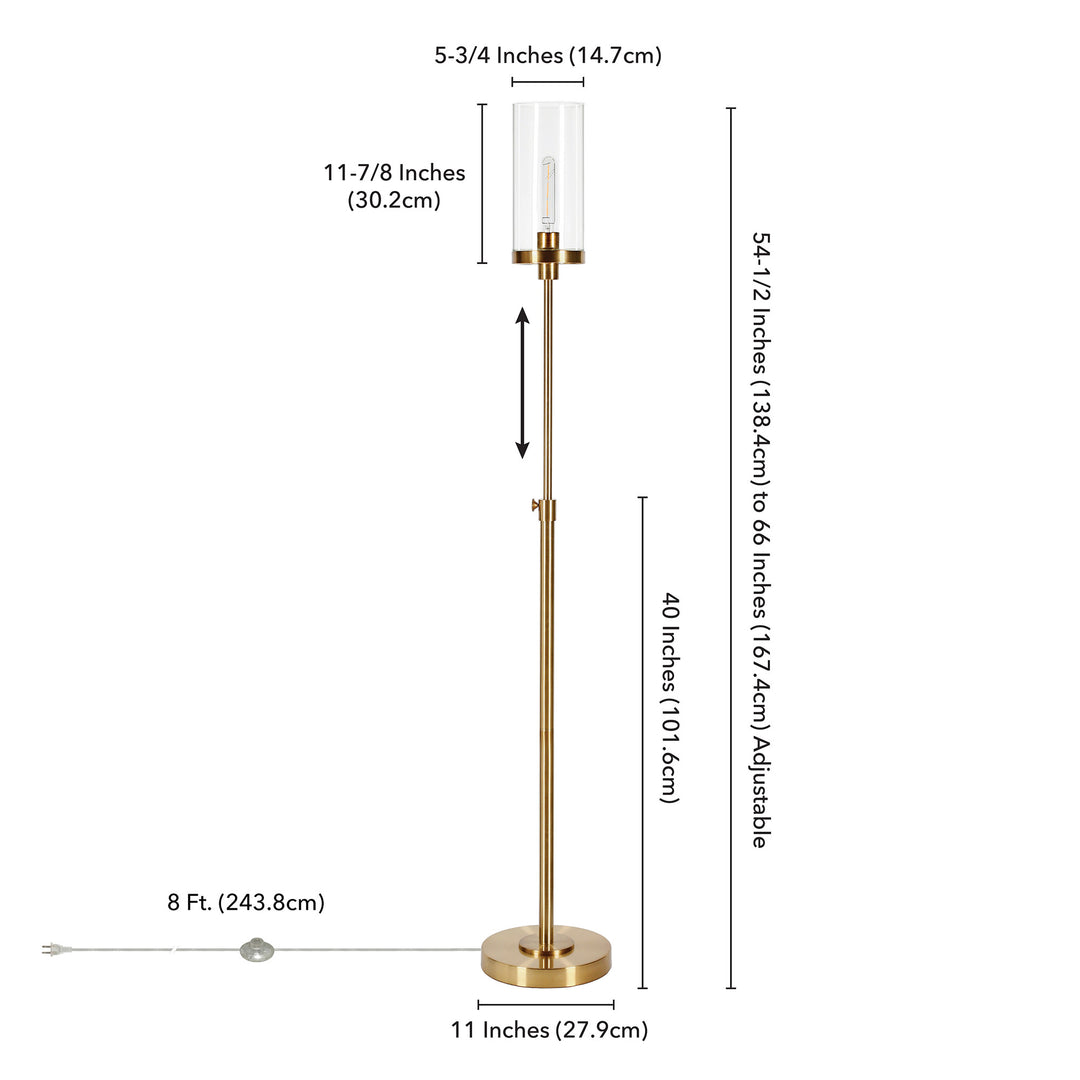 66" Brass Torchiere Floor Lamp With Clear Transparent Glass Drum Shade