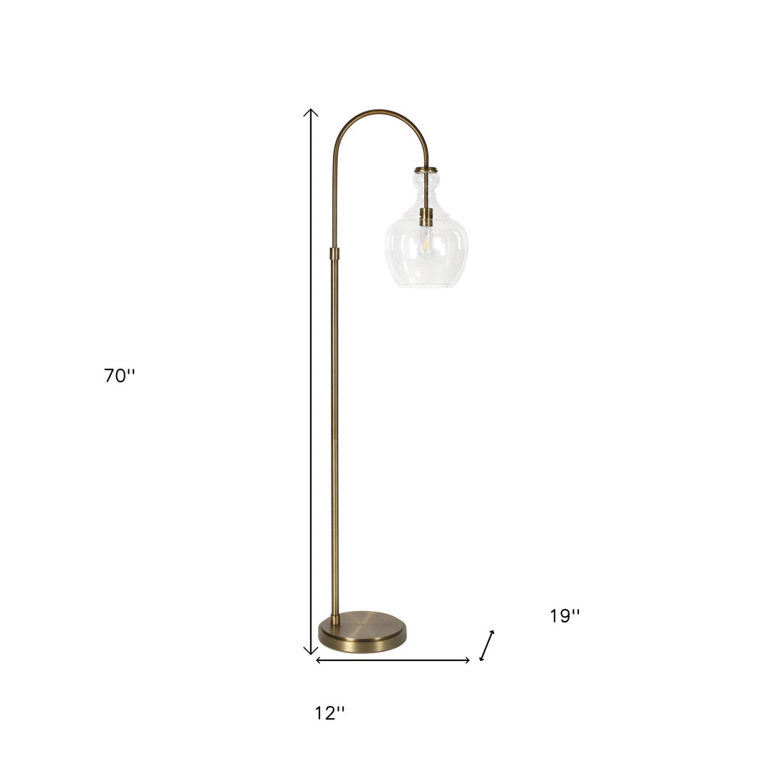 70" Brass Arched Floor Lamp With Clear Transparent Glass Dome Shade