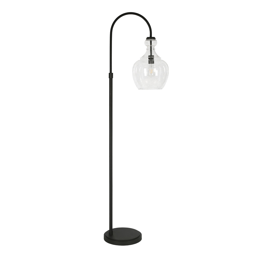 70" Black Arched Floor Lamp With Clear Seeded Glass Dome Shade