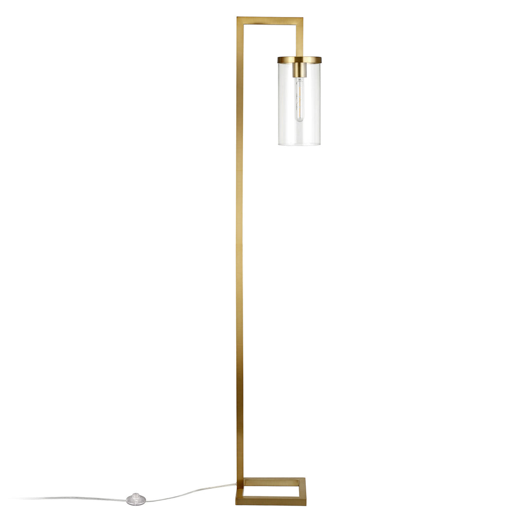 67" Brass Reading Floor Lamp With Clear Transparent Glass Drum Shade