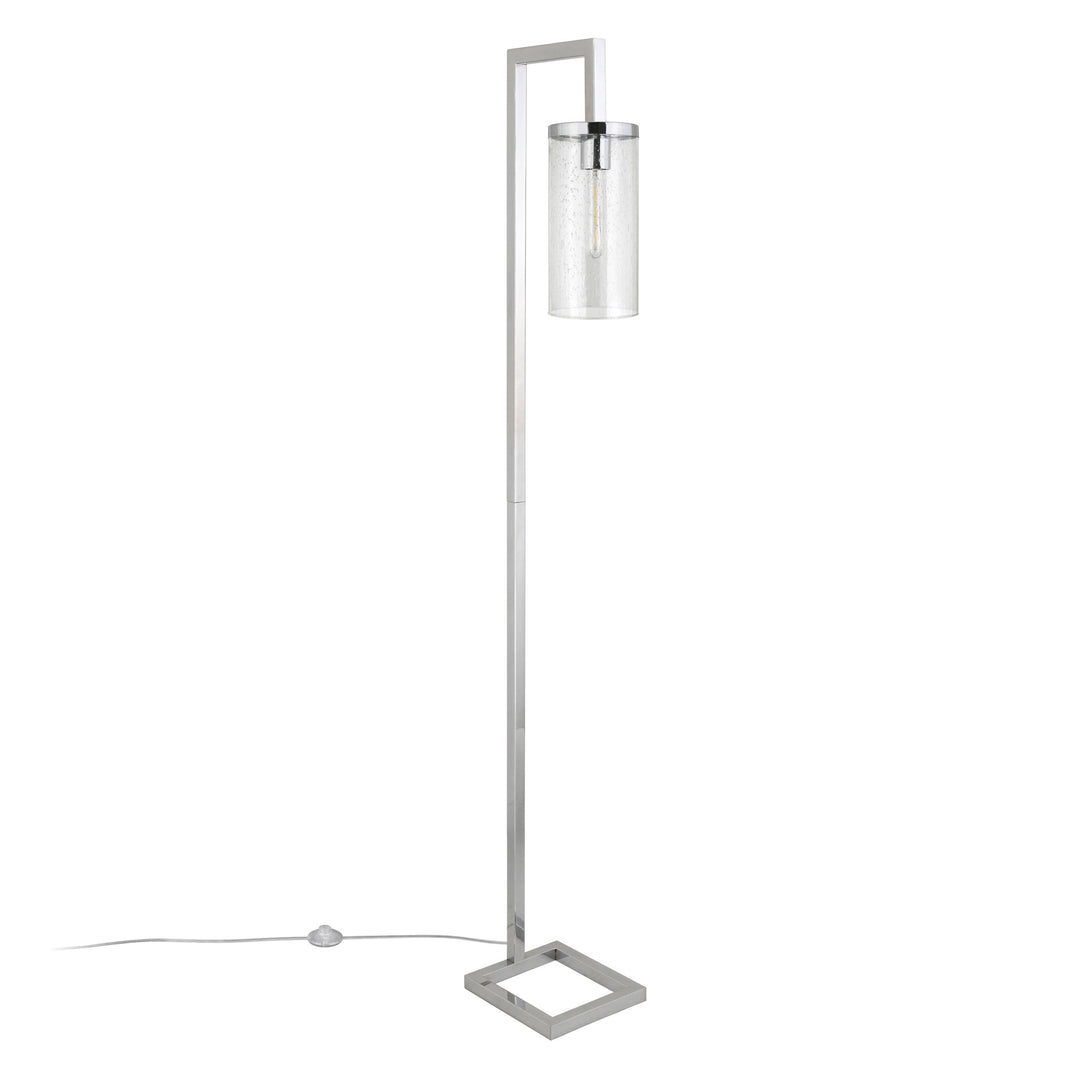 67" Nickel Reading Floor Lamp With Clear Seeded Glass Drum Shade