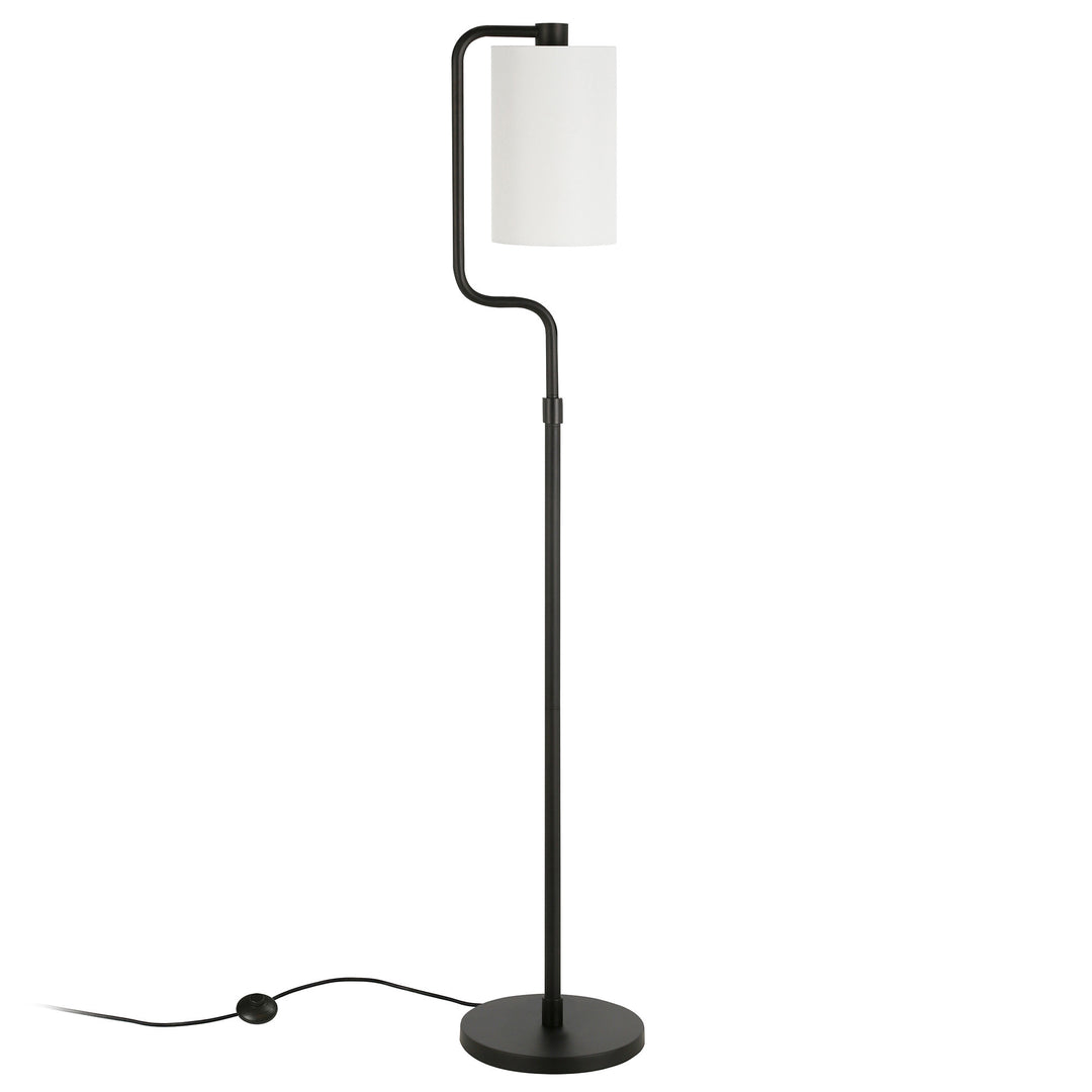 62" Black Reading Floor Lamp With White Frosted Glass Drum Shade