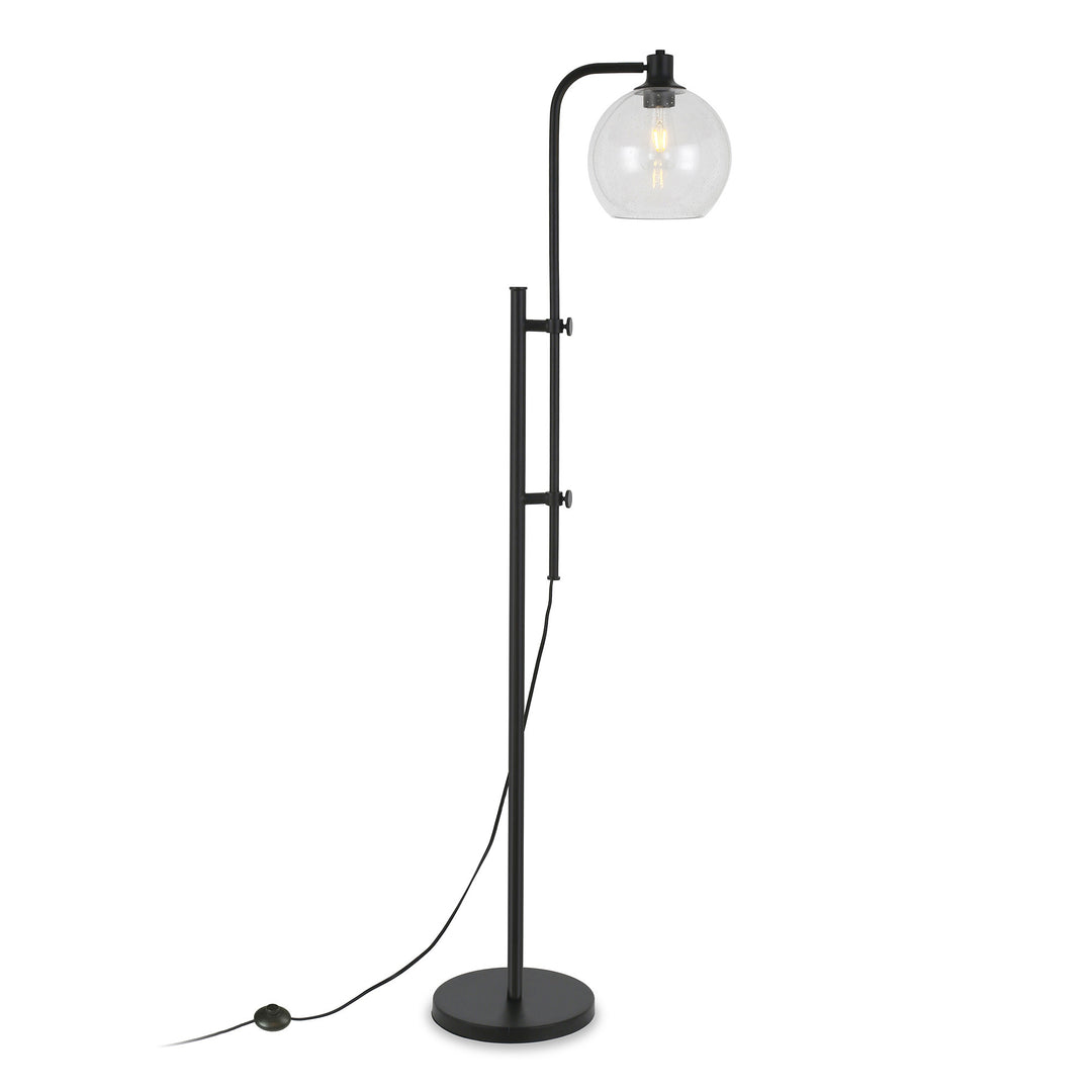 68" Black Adjustable Reading Floor Lamp With Clear Seeded Glass Globe Shade