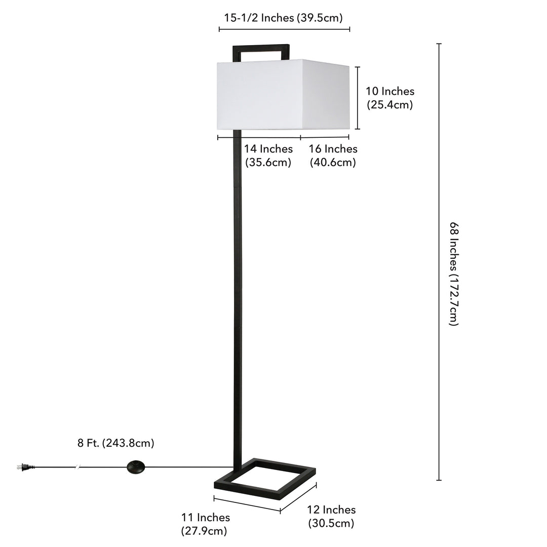 68" Black Floor Lamp With White Frosted Glass Rectangular Shade