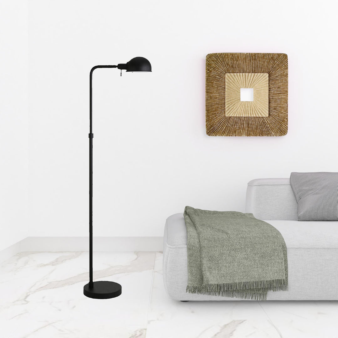 66" Black Reading Floor Lamp With Black Dome Shade