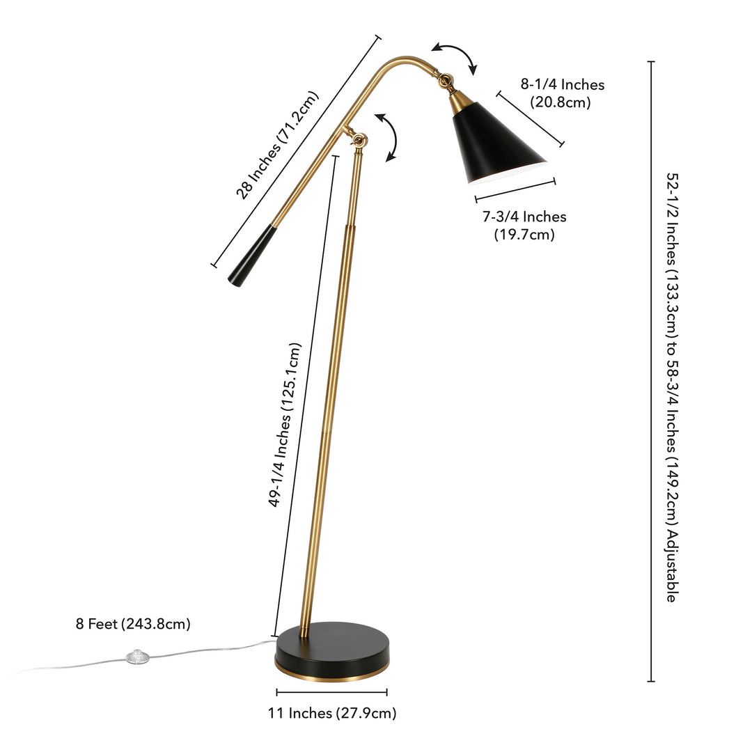 52" Black Swing Arm Floor Lamp With Black Cone Shade