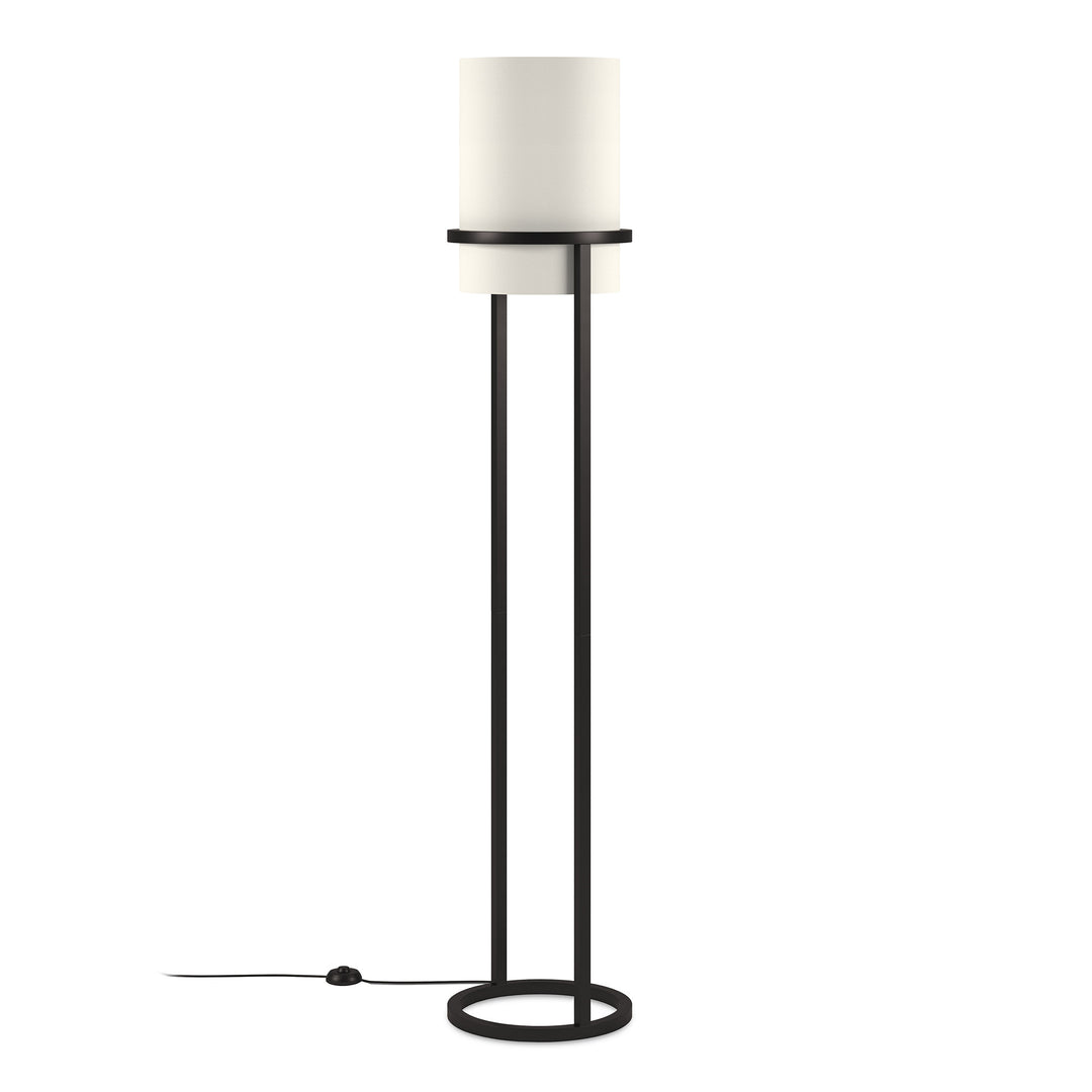 62" Black Column Floor Lamp With White Fabric Drum Shade