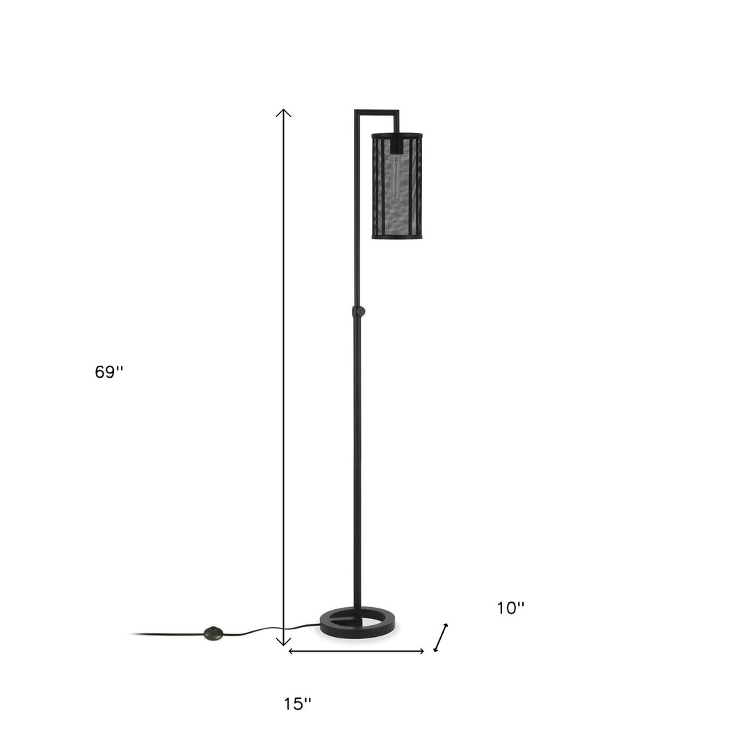 69" Black Floor Lamp With Black Mesh Metal Cylinder Shade