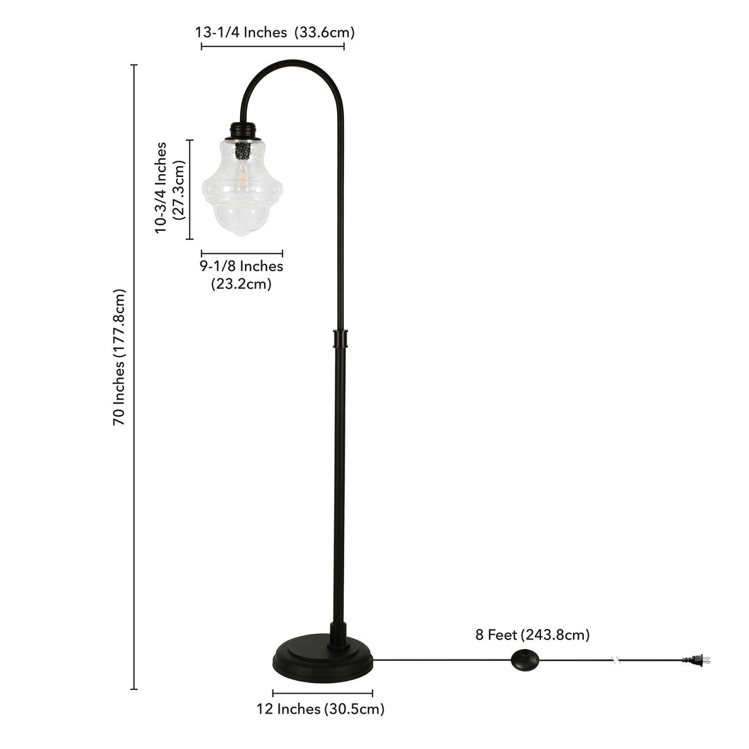 70" Black Arched Floor Lamp With Clear Seeded Glass Empire Shade