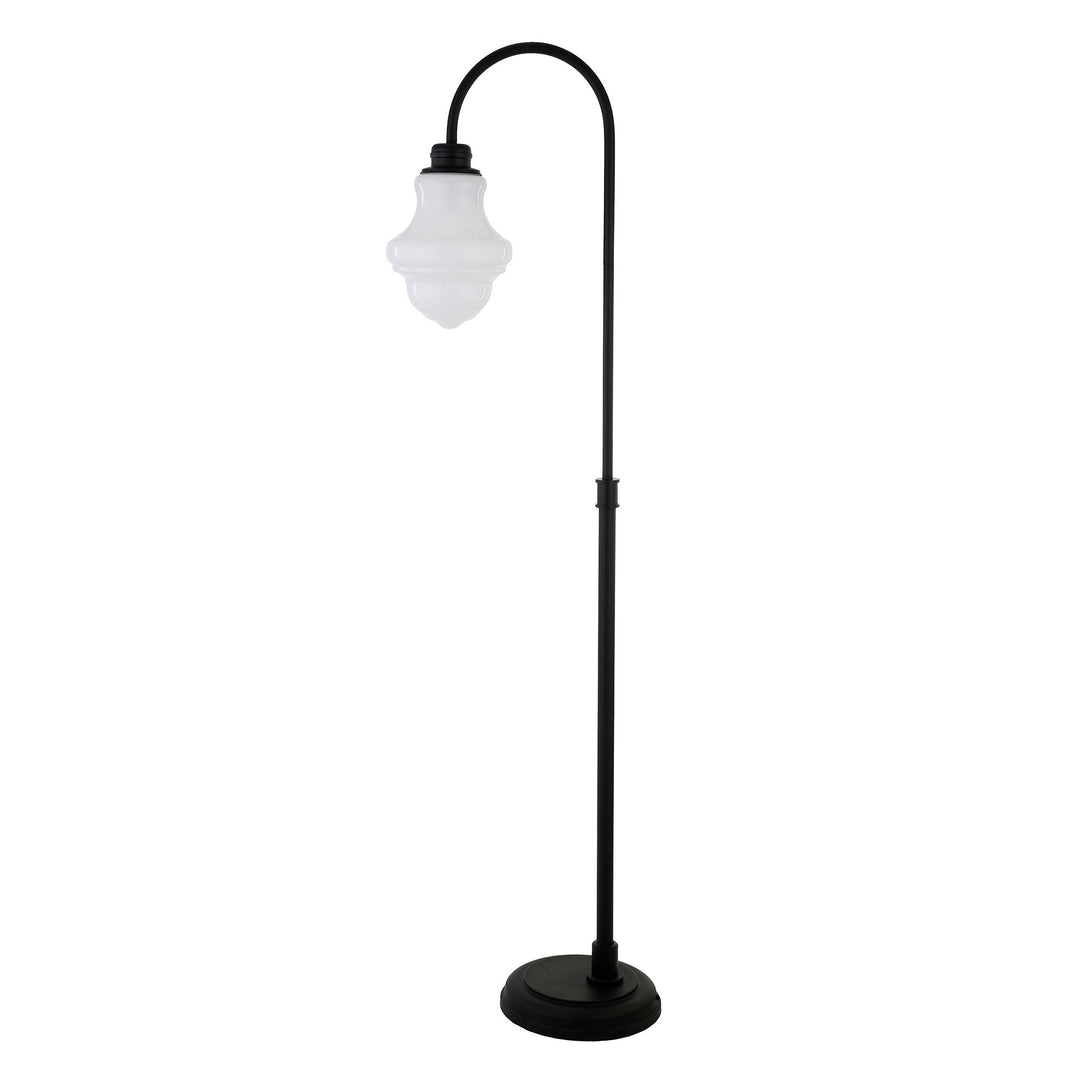 70" Black Arched Floor Lamp With White Frosted Glass Empire Shade