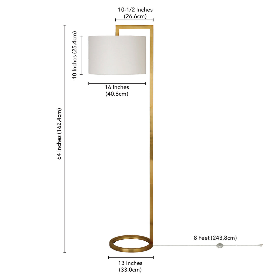 64" Brass Traditional Shaped Floor Lamp With White Frosted Glass Drum Shade