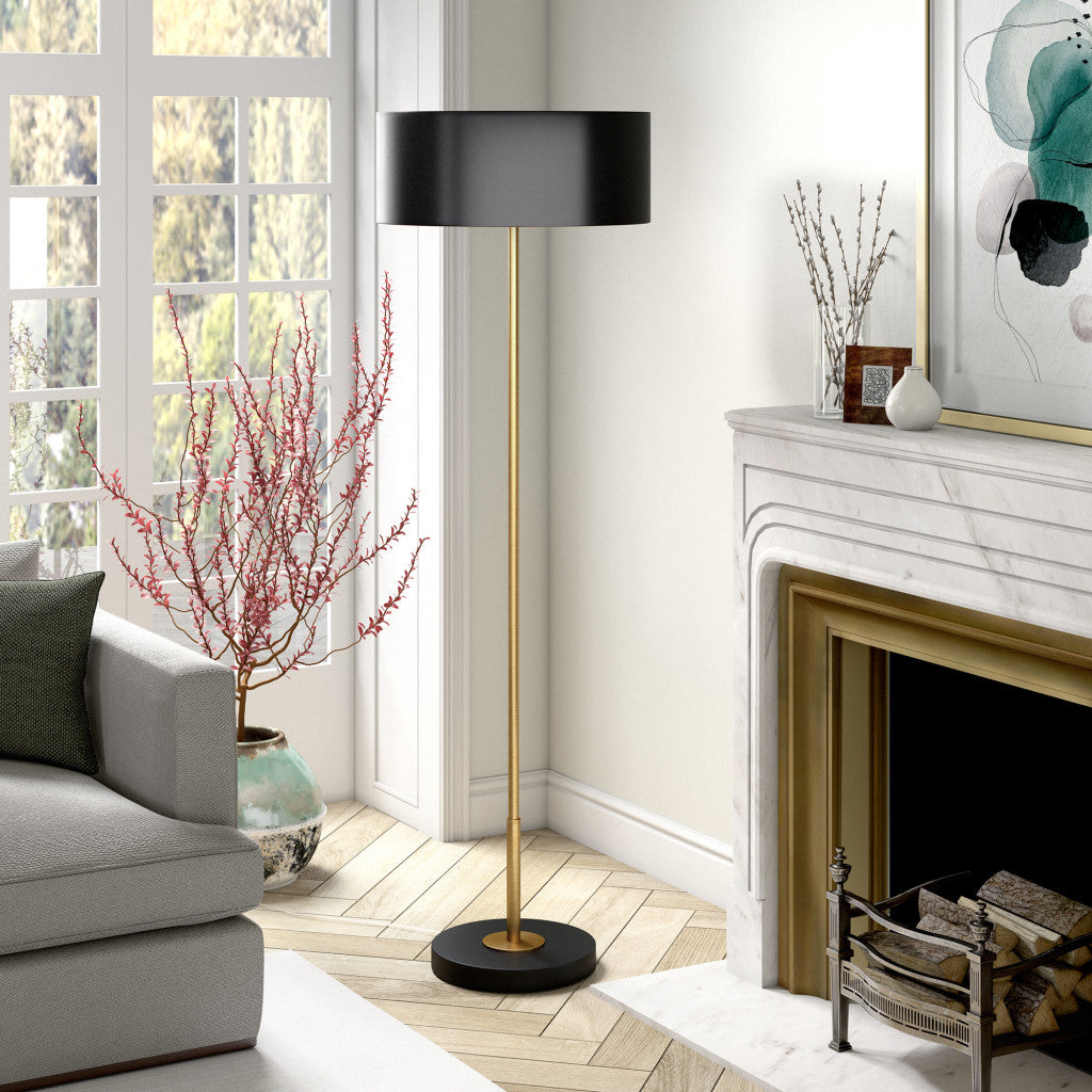 62" Black Two Light Traditional Shaped Floor Lamp With Black Drum Shade