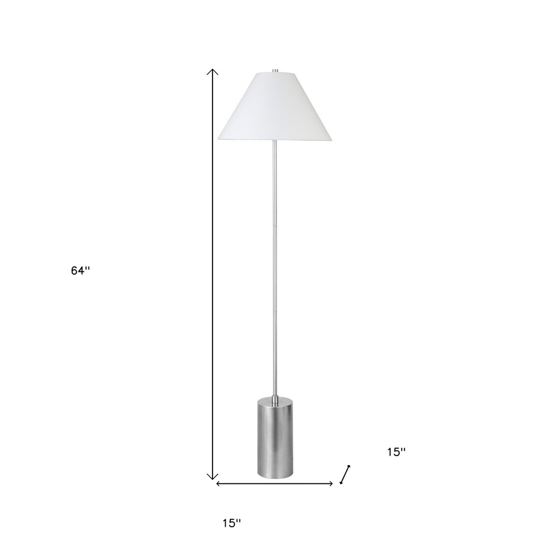 64" Nickel Traditional Shaped Floor Lamp With White Frosted Glass Empire Shade