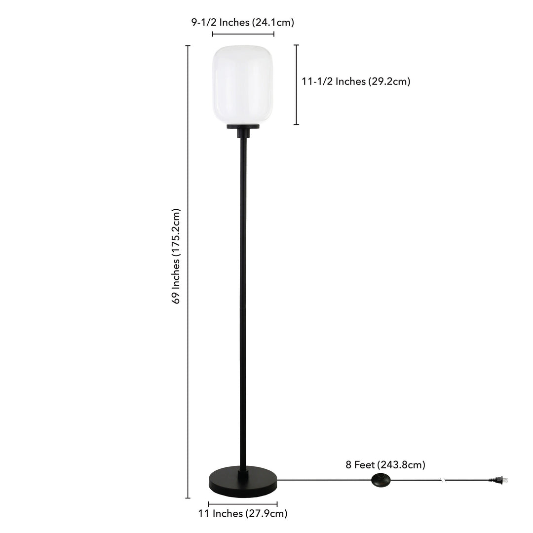 69" Black Novelty Floor Lamp With White Frosted Glass Globe Shade