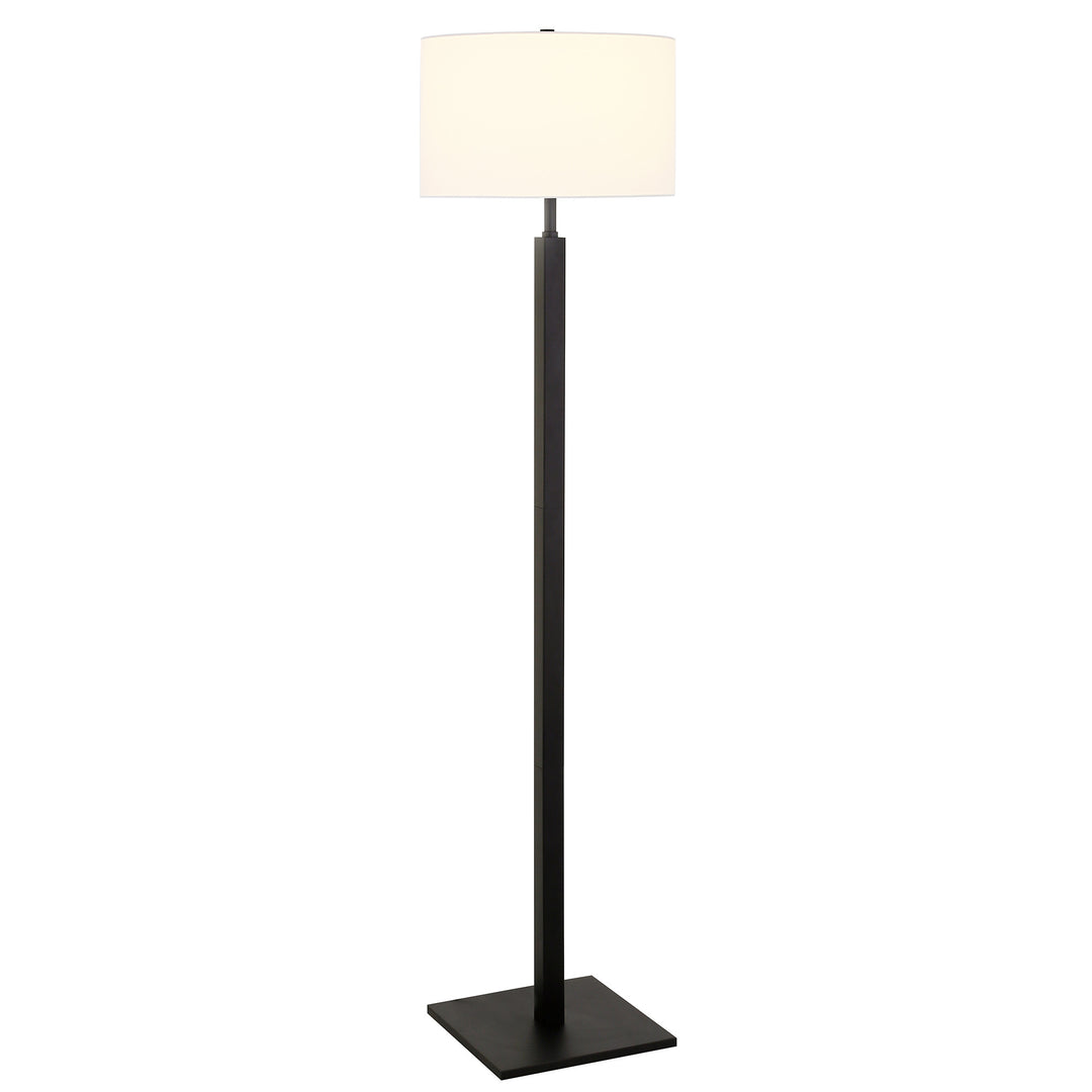 62" Black Traditional Shaped Floor Lamp With White Frosted Glass Drum Shade