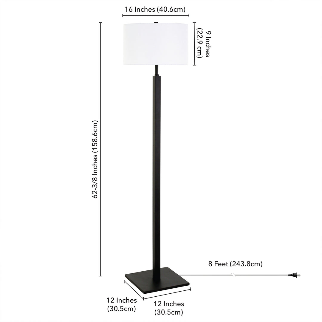 62" Black Traditional Shaped Floor Lamp With White Frosted Glass Drum Shade