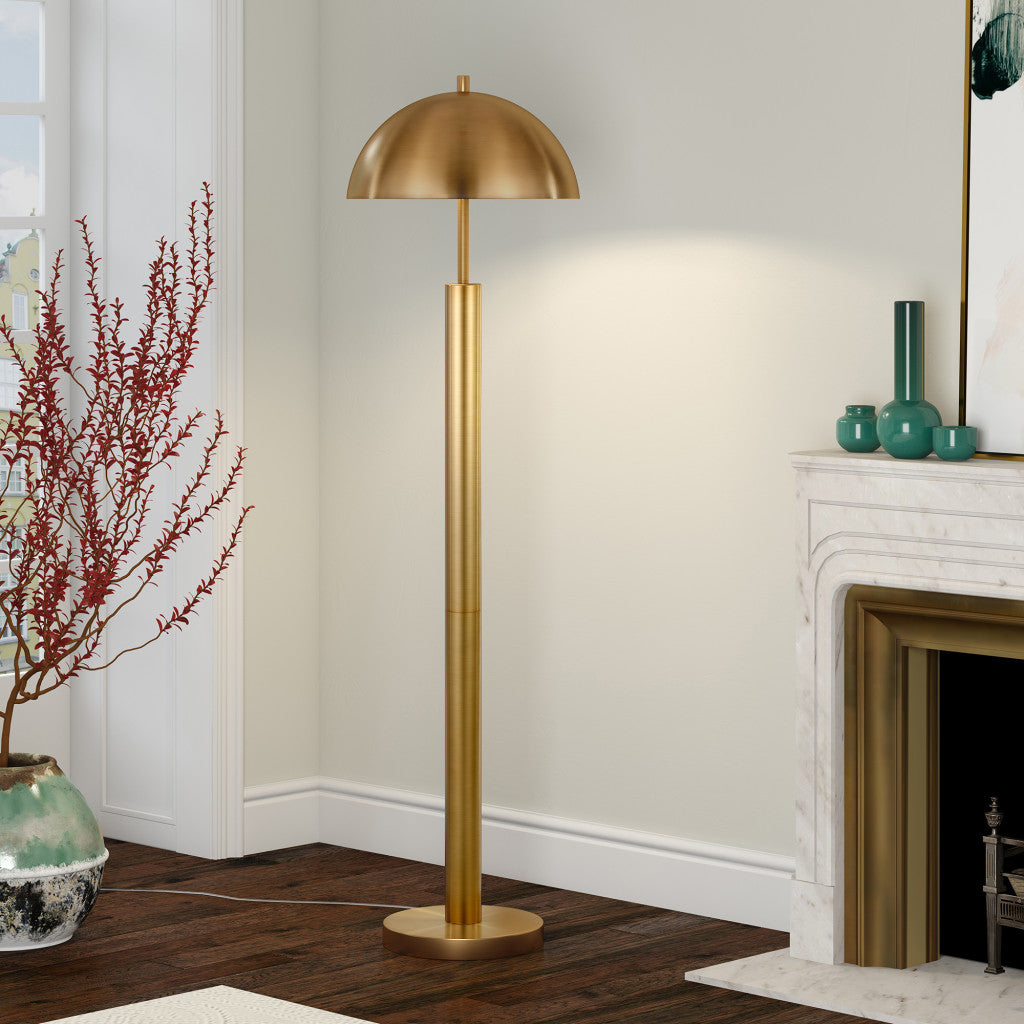 58" Brass Traditional Shaped Floor Lamp With Brass Dome Shade