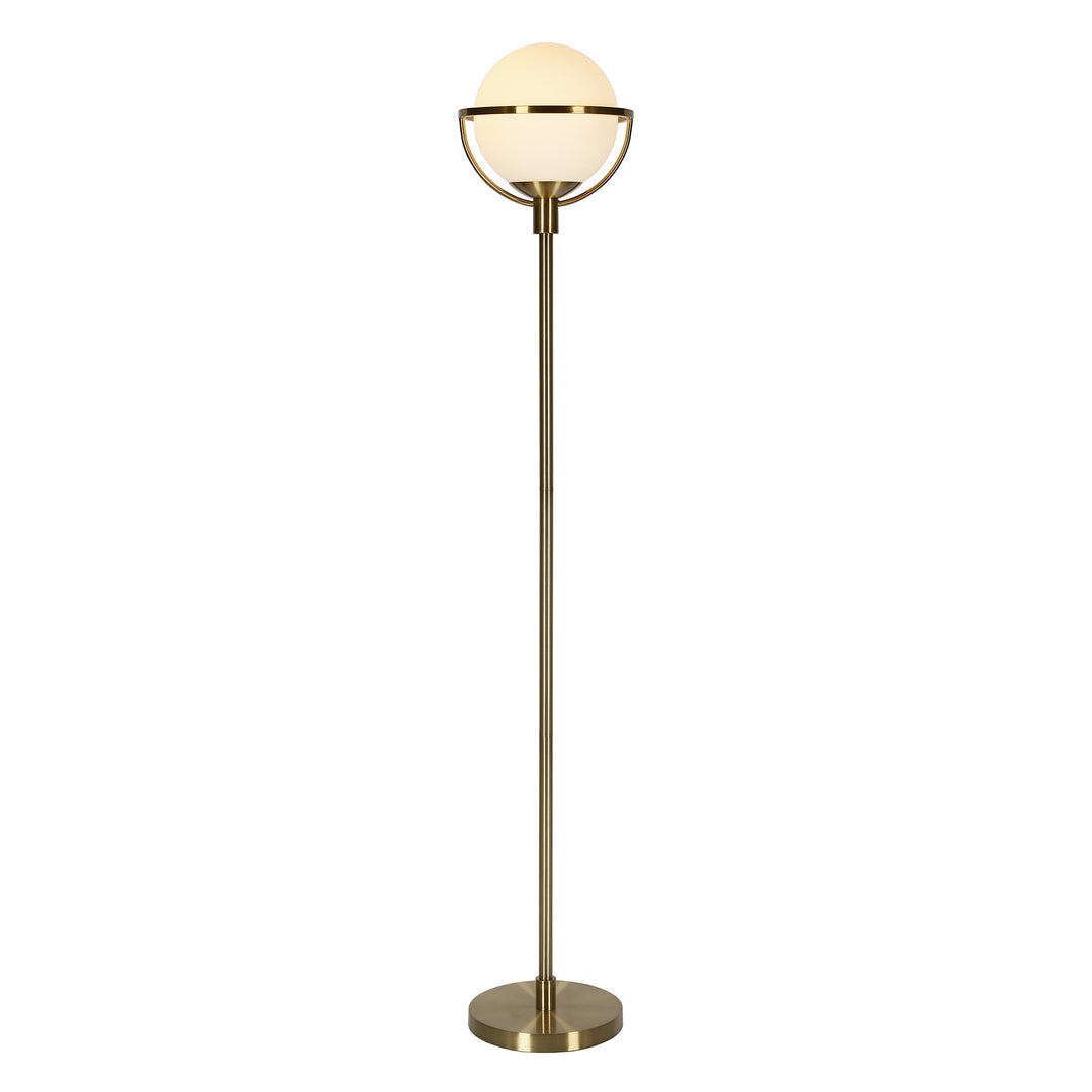 68" Brass Novelty Floor Lamp With White Frosted Glass Globe Shade