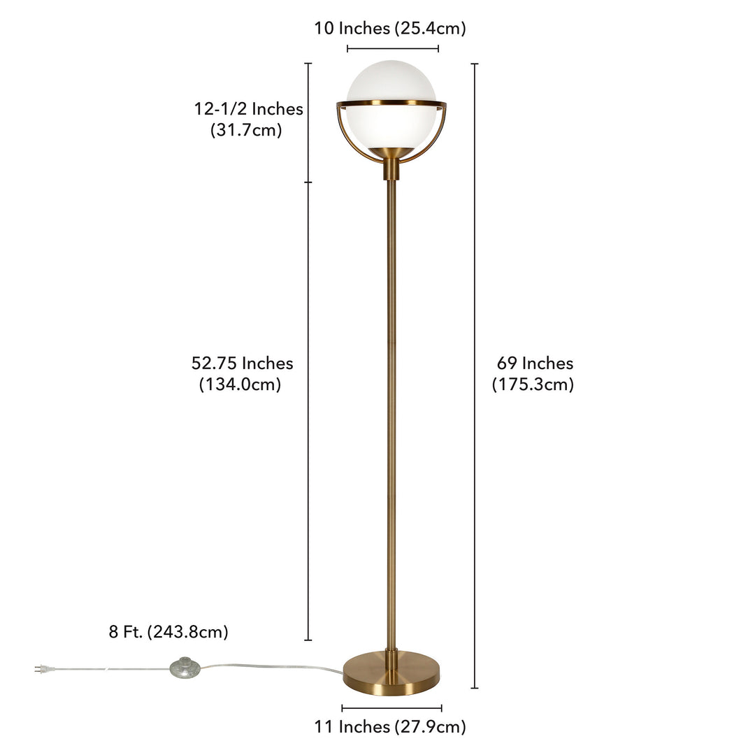 68" Brass Novelty Floor Lamp With White Frosted Glass Globe Shade