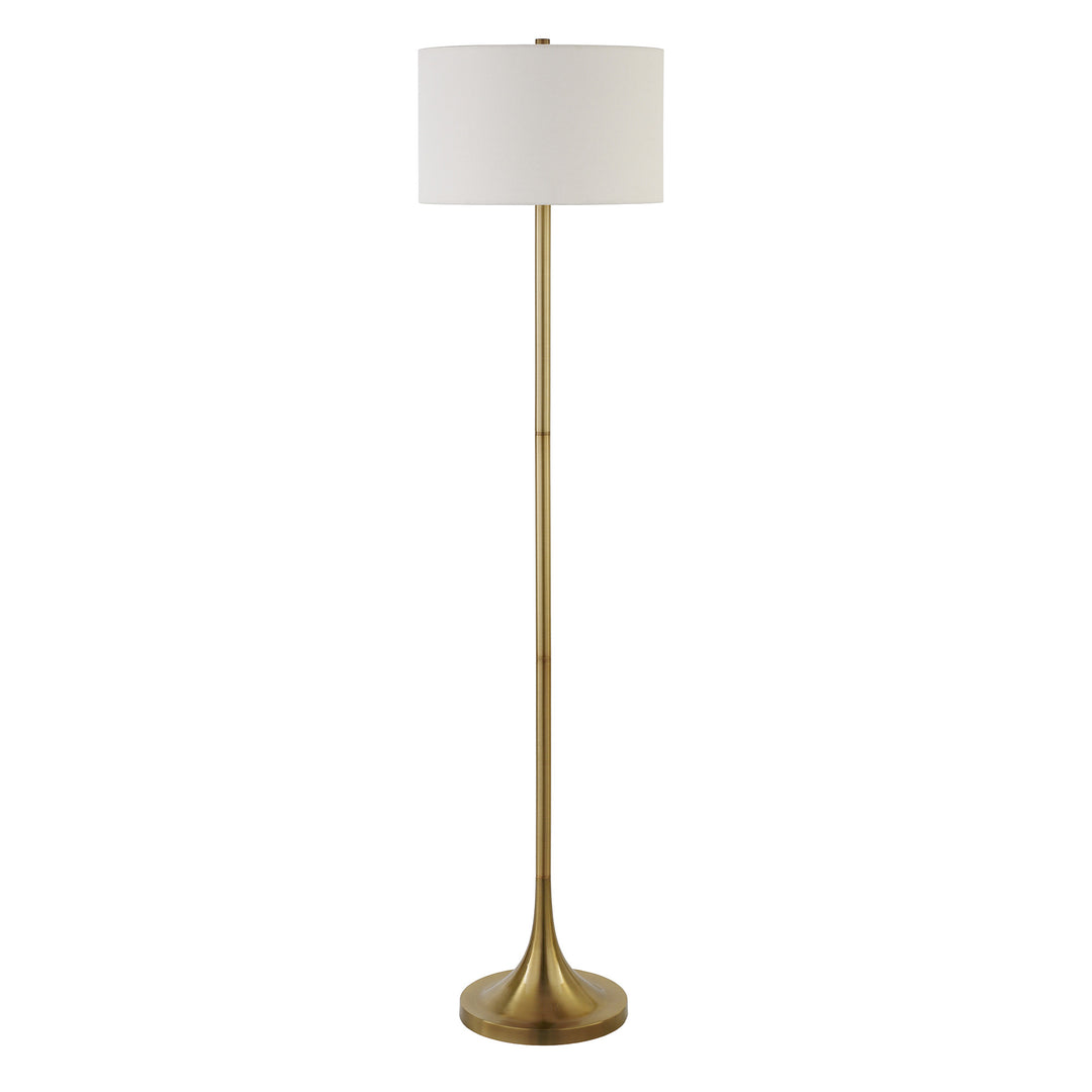 62" Brass Floor Lamp With White Fabric Drum Shade