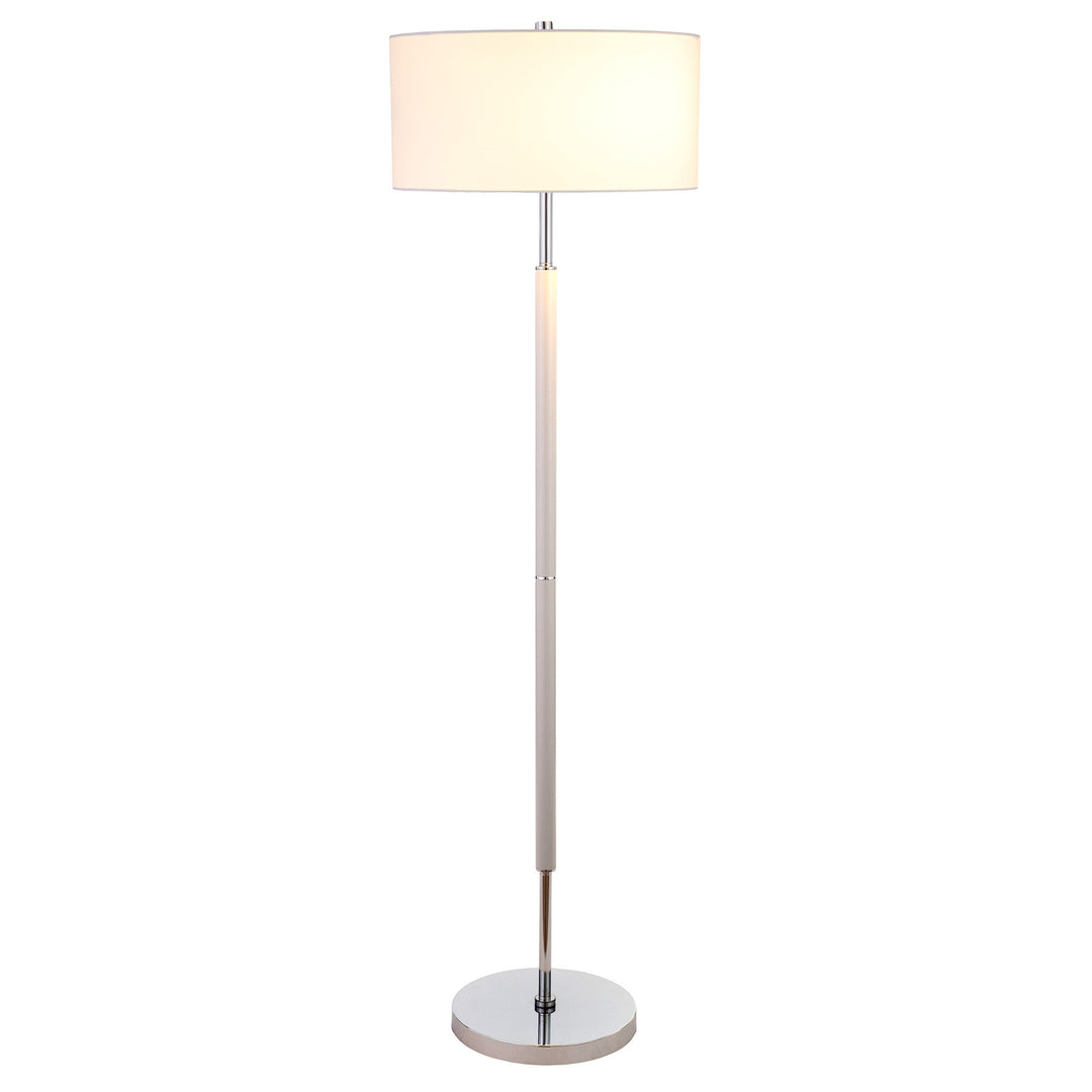 61" Nickel Two Light Floor Lamp With White Frosted Glass Drum Shade