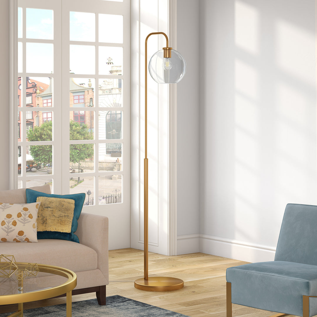 62" Brass Arched Floor Lamp With Clear Transparent Glass Globe Shade